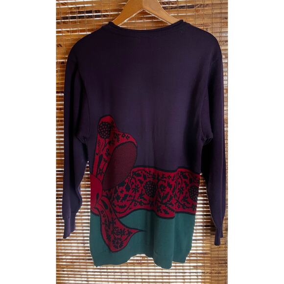 Mondi Women's Top Tunic Sweater Wool Blend Faux Bow Vintage 1980s Purple Red - Picture 3 of 8